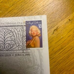 Marilyn Monroe stamp, June 1995. Falls Bridge Centennial Station envelope.